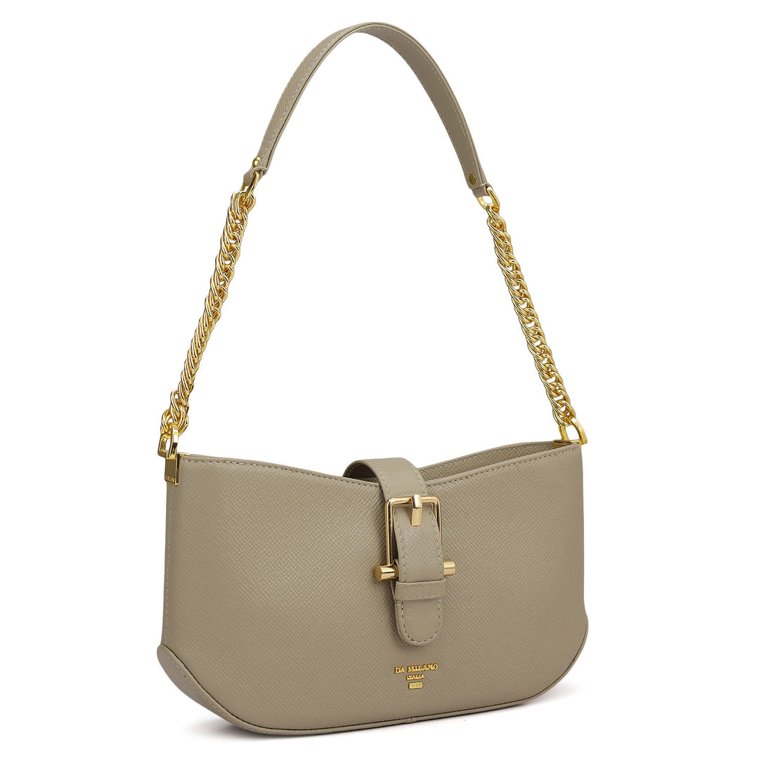 Small Franzy Leather Baguette - Chalk