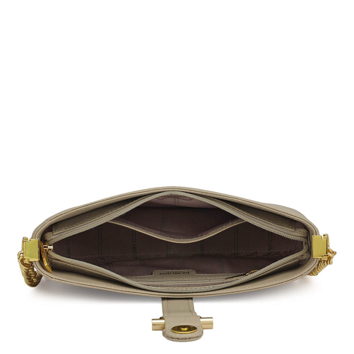 Small Franzy Leather Baguette - Chalk