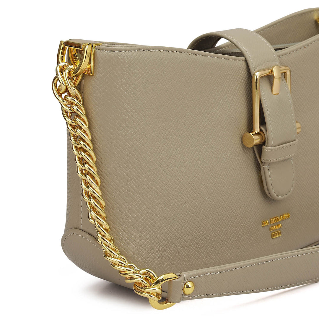 Small Franzy Leather Baguette - Chalk