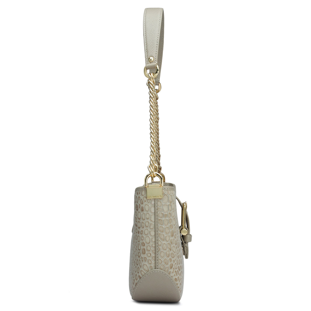 Small Croco Leather Baguette - Frost