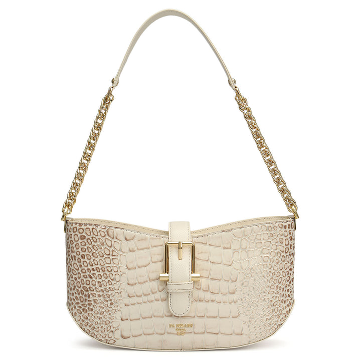 Small Croco Leather Baguette - Marshmallow