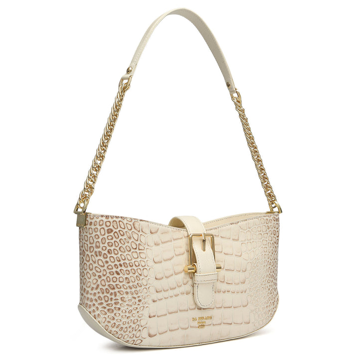 Small Croco Leather Baguette - Marshmallow