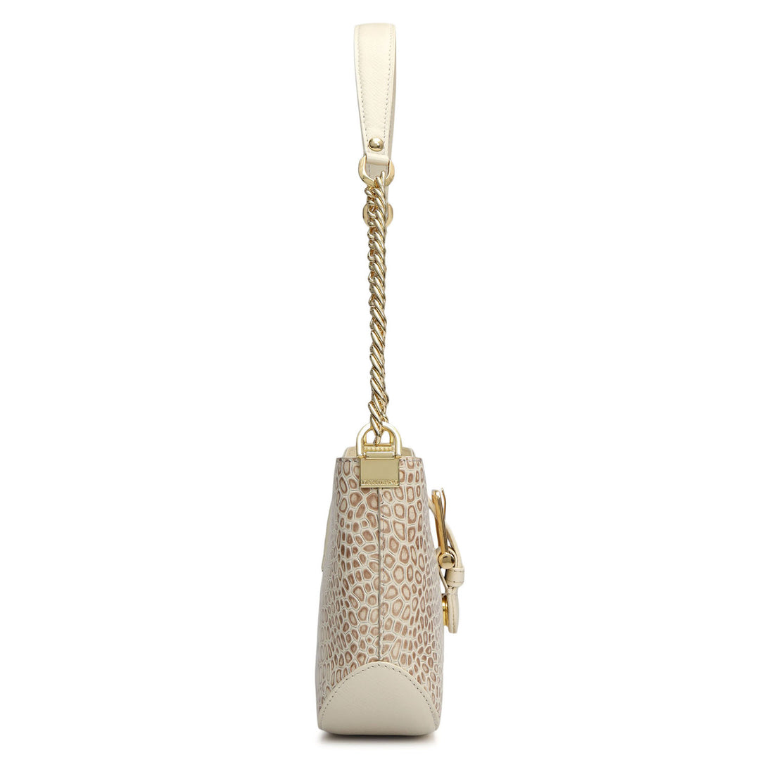 Small Croco Leather Baguette - Marshmallow