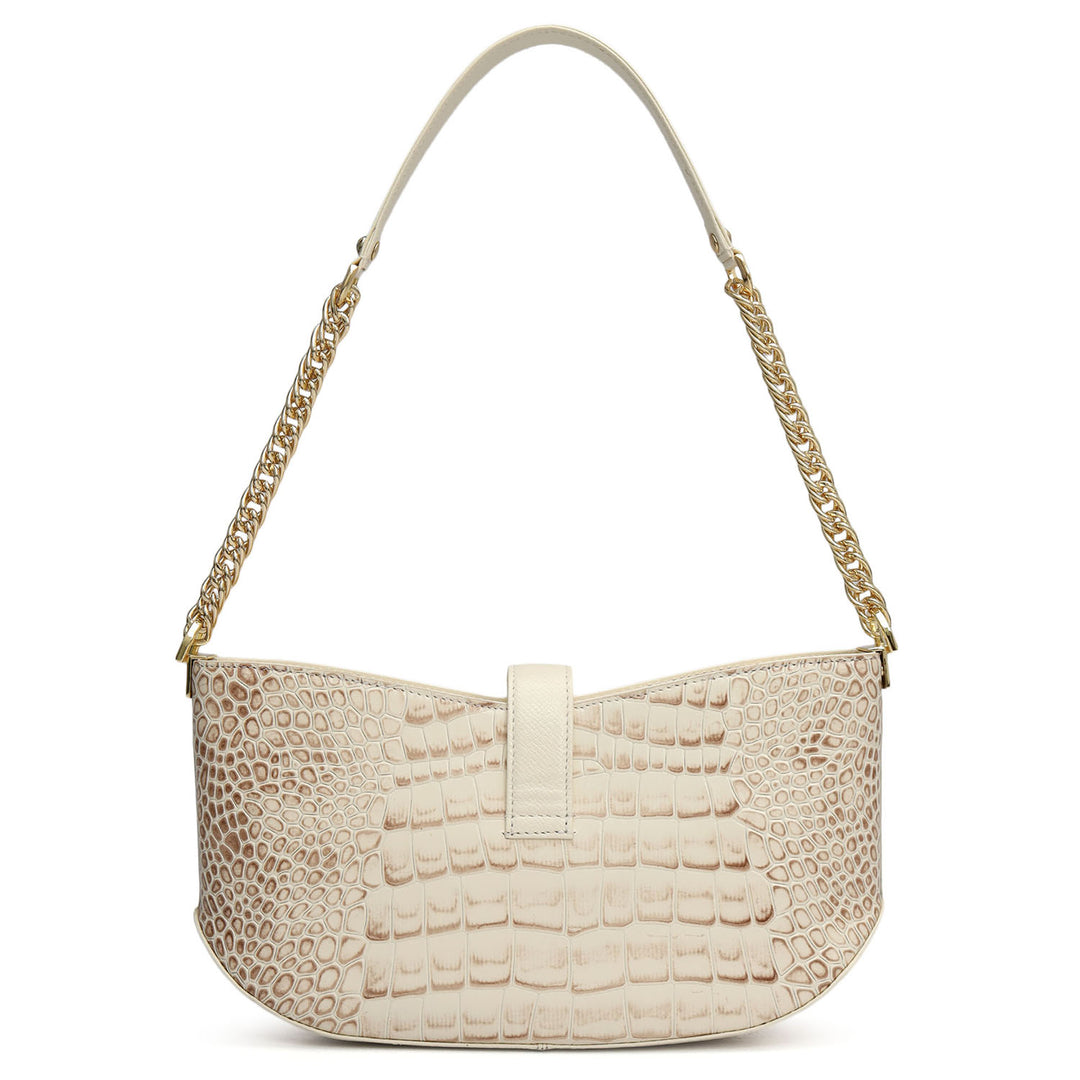 Small Croco Leather Baguette - Marshmallow