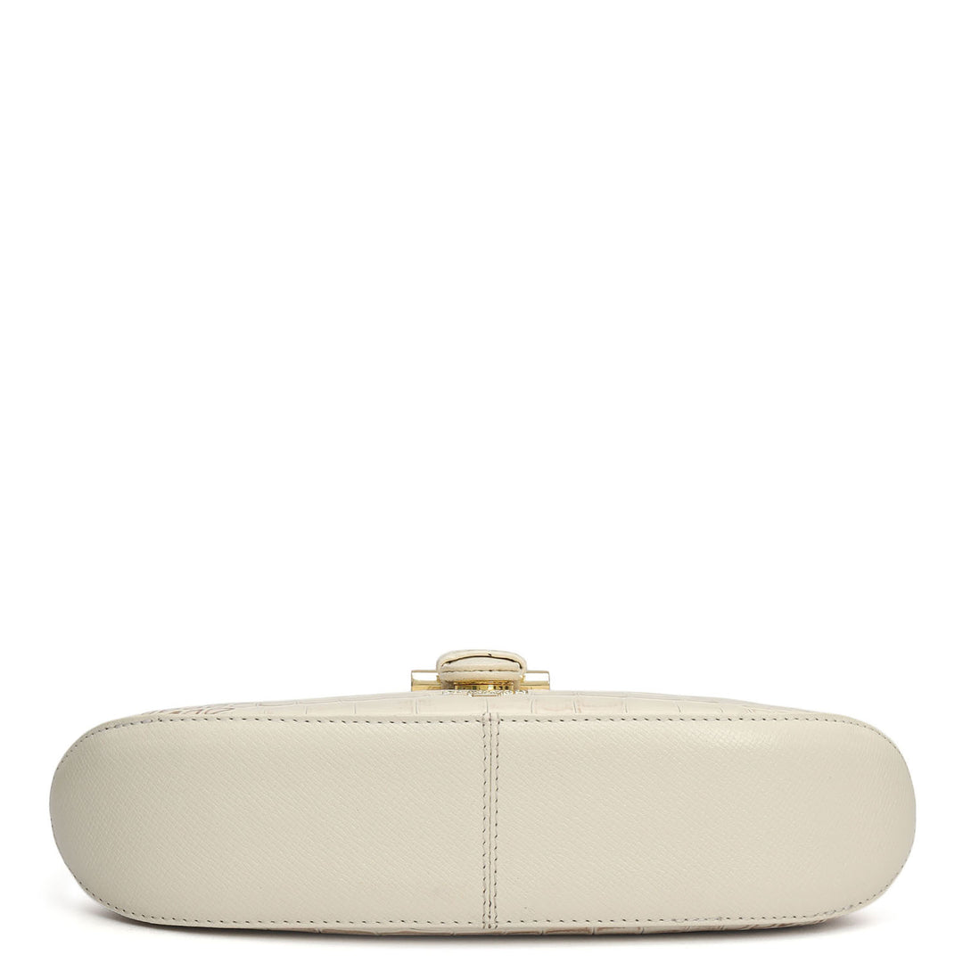 Small Croco Leather Baguette - Marshmallow
