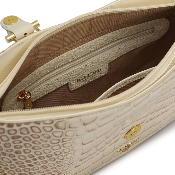 Small Croco Leather Baguette - Marshmallow