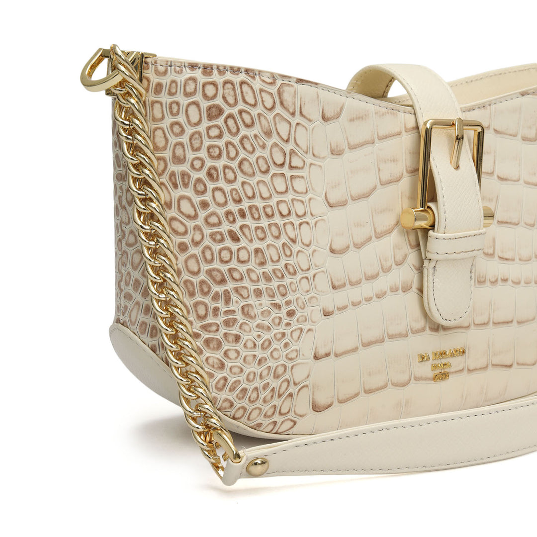 Small Croco Leather Baguette - Marshmallow