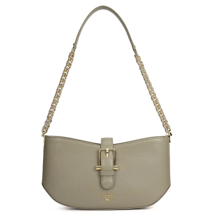 Small Franzy Leather Baguette - Stone Grey