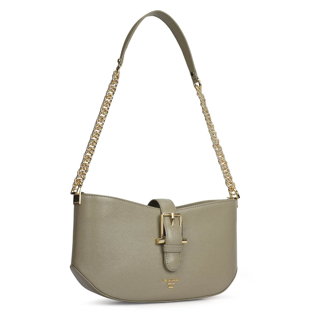 Small Franzy Leather Baguette - Stone Grey