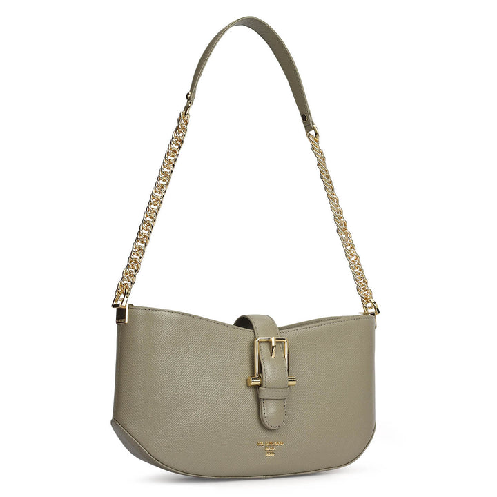 Small Franzy Leather Baguette - Stone Grey