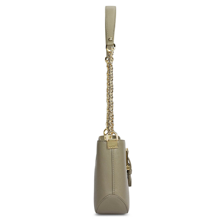 Small Franzy Leather Baguette - Stone Grey