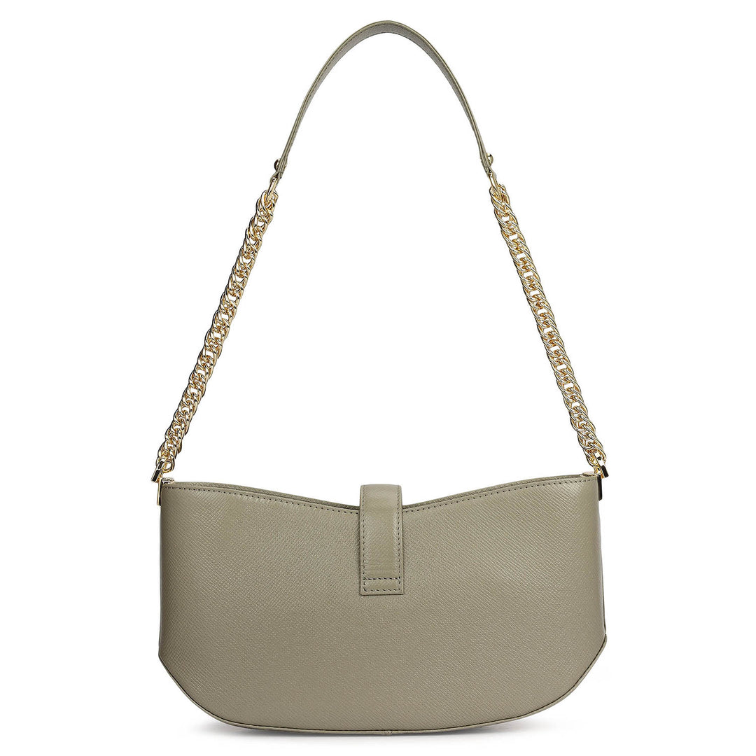 Small Franzy Leather Baguette - Stone Grey