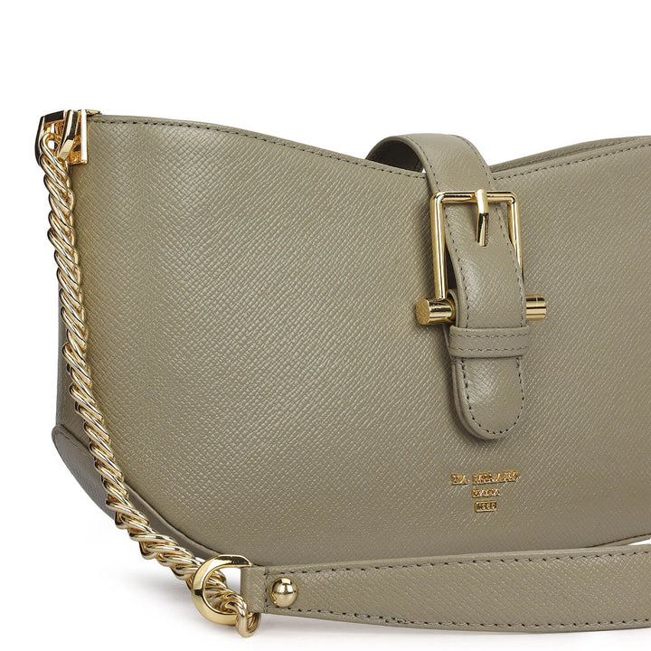 Small Franzy Leather Baguette - Stone Grey