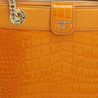 Small Croco Leather Shoulder Bag - Flame