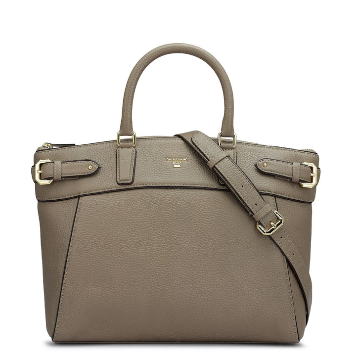 Medium Wax Leather Satchel - Greyish Taupe