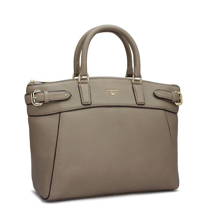 Medium Wax Leather Satchel - Greyish Taupe