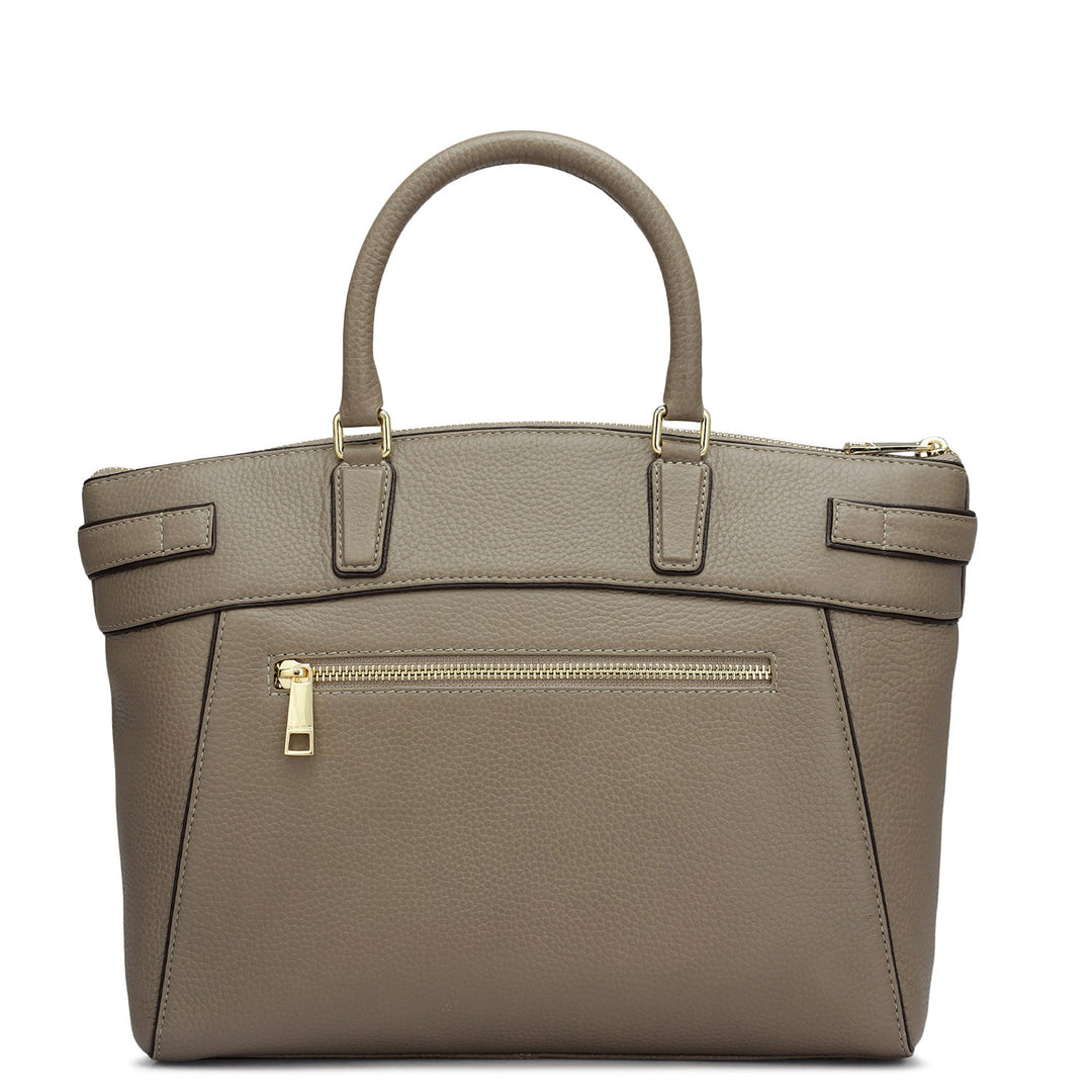 Medium Wax Leather Satchel - Greyish Taupe