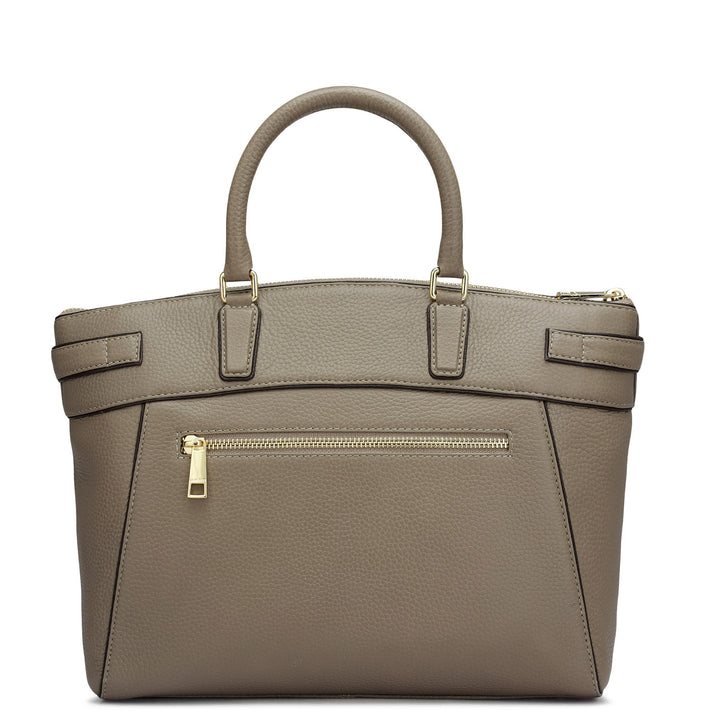 Medium Wax Leather Satchel - Greyish Taupe