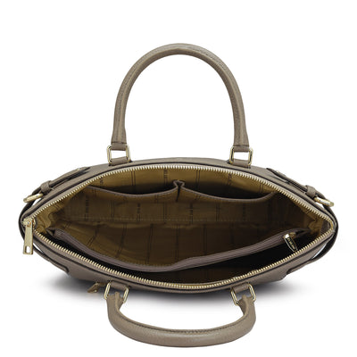 Medium Wax Leather Satchel - Greyish Taupe