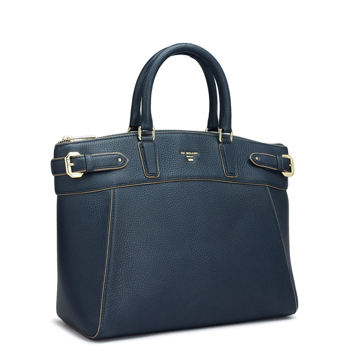 Medium Wax Leather Satchel - Navy