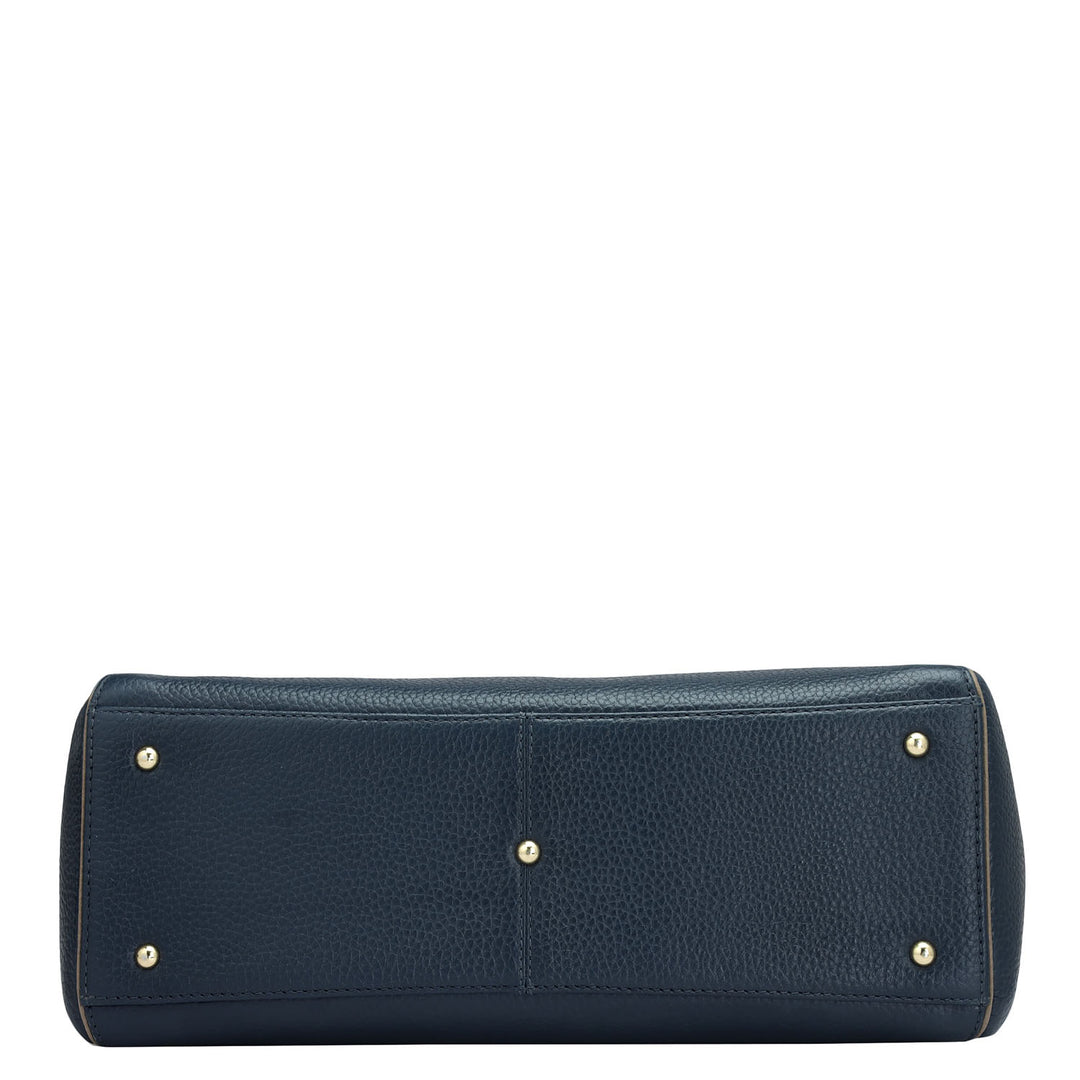 Medium Wax Leather Satchel - Navy