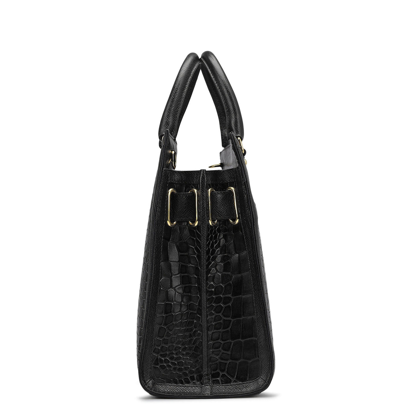 Medium Croco Leather Book Tote - Black