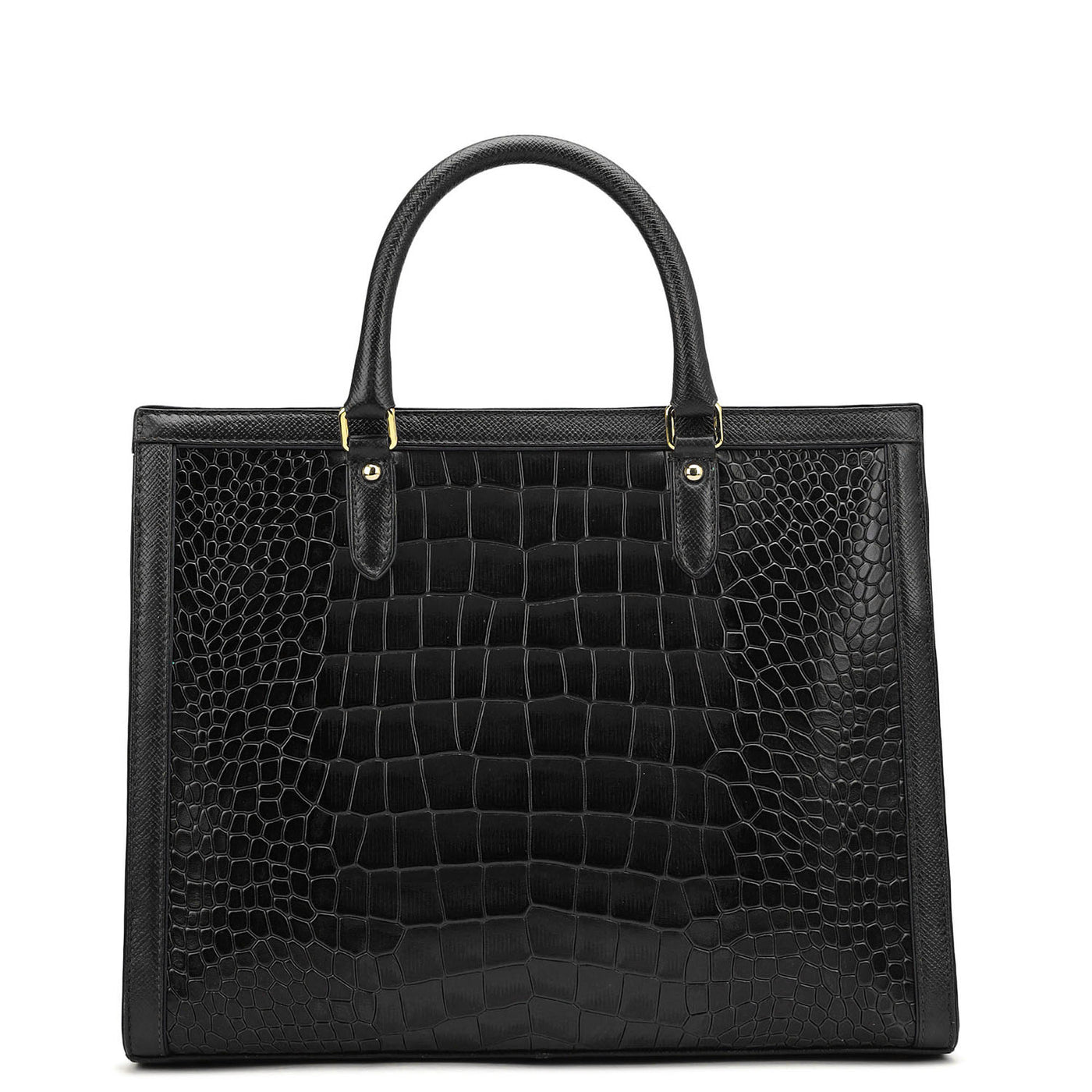 Medium Croco Leather Book Tote - Black