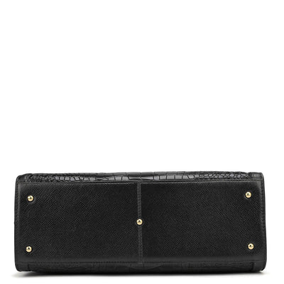 Medium Croco Leather Book Tote - Black