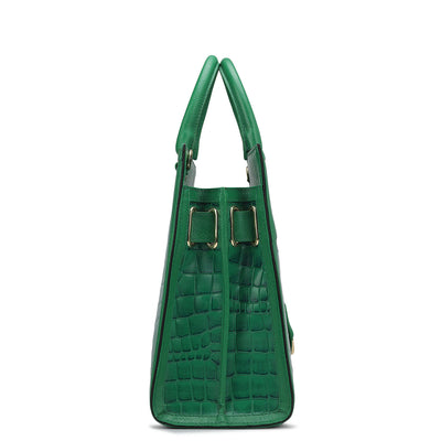 Medium Croco Leather Book Tote - Sea Weed