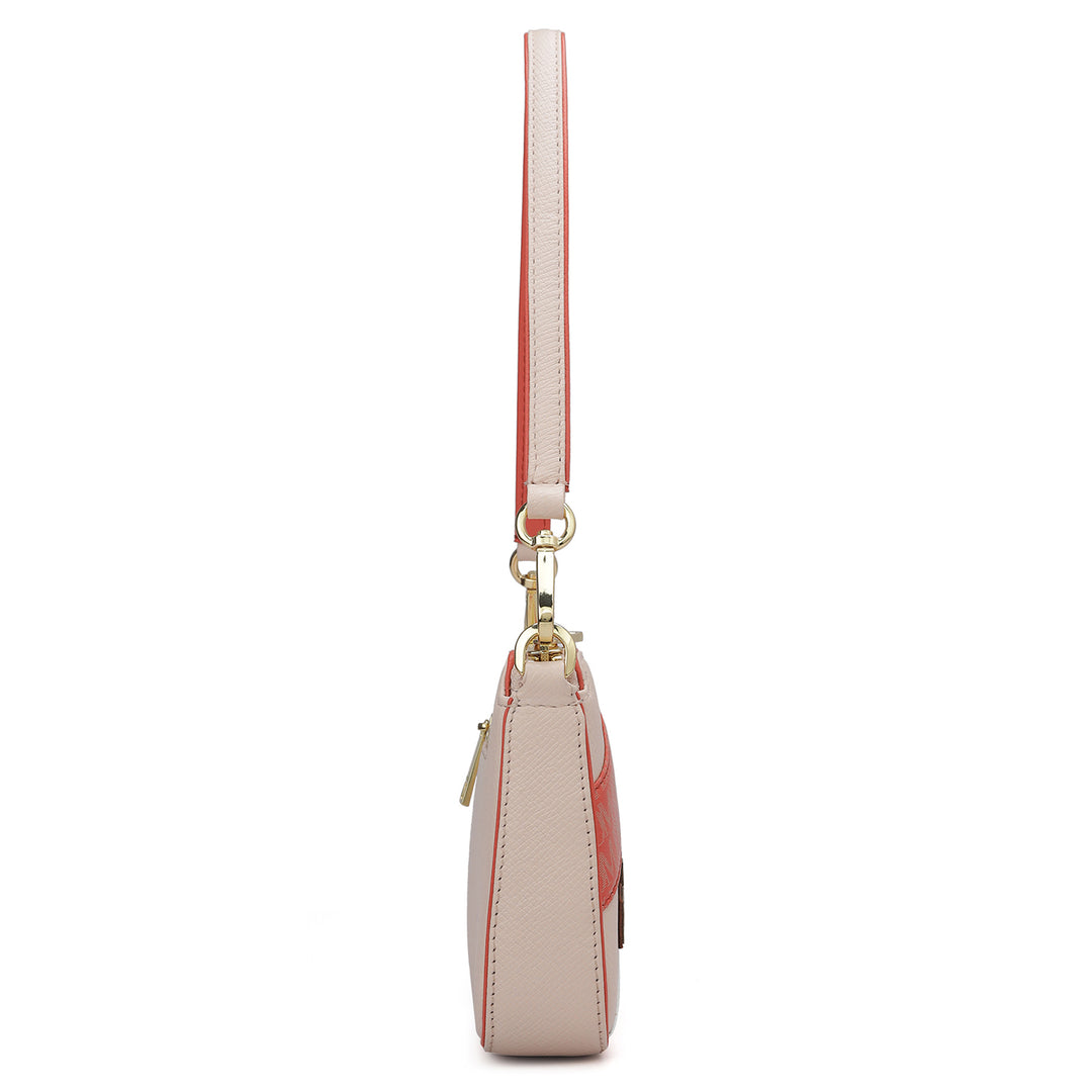 Small Franzy Monogram Leather Baguette - Blush