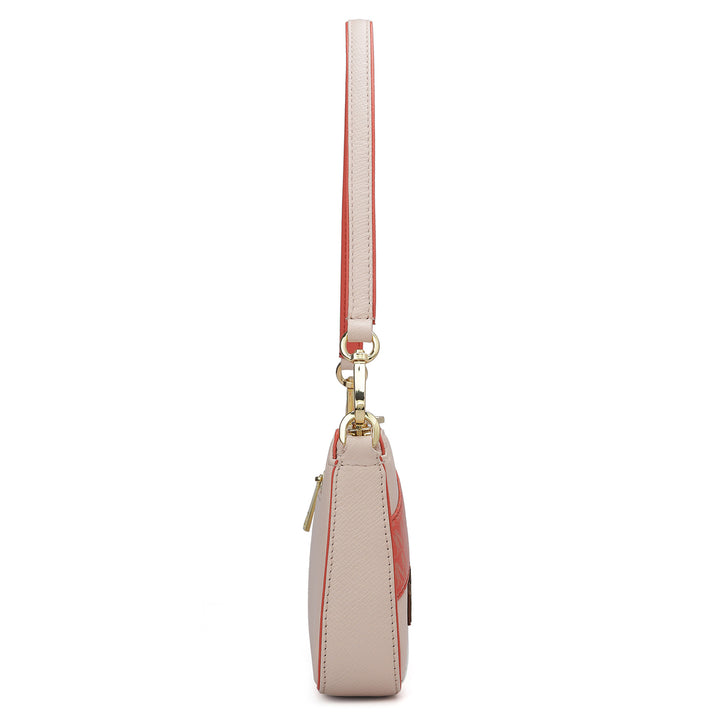 Small Franzy Monogram Leather Baguette - Blush