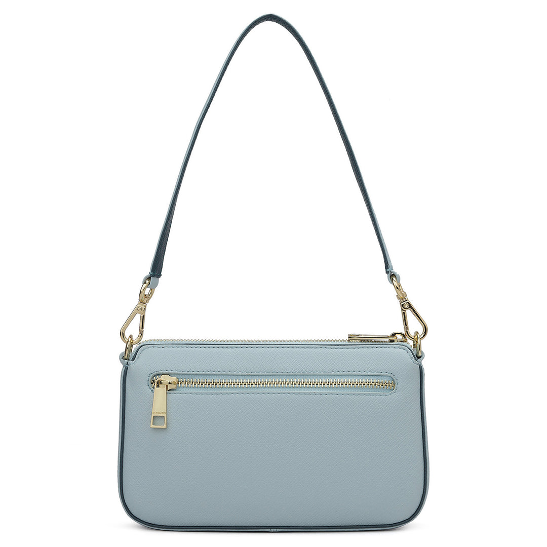 Small Franzy Monogram Leather Baguette - Cloud Blue
