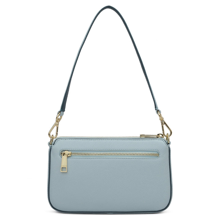 Small Franzy Monogram Leather Baguette - Cloud Blue