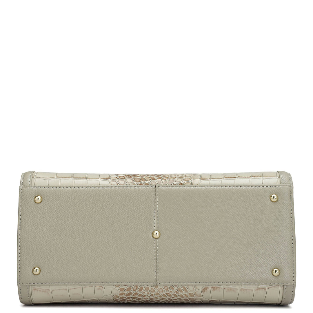 Medium Croco Leather Satchel - Frost