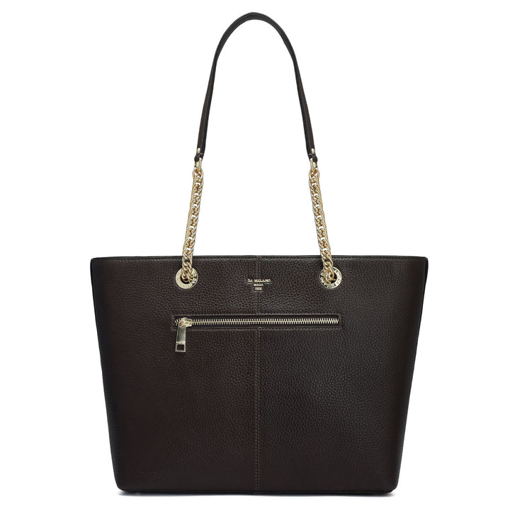 Medium Wax Leather Tote - Chocolate