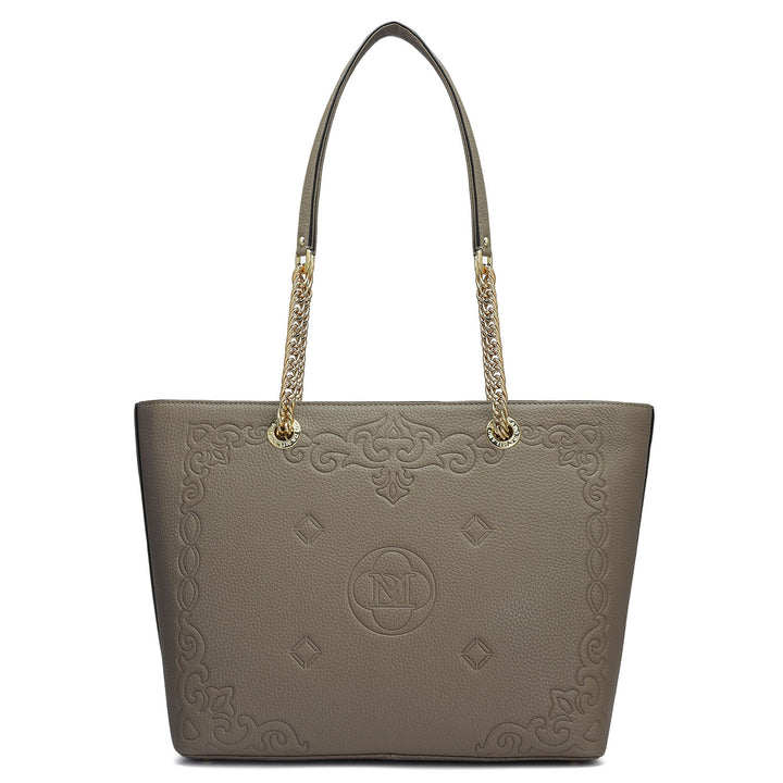 Medium Wax Leather Tote - Greyish Taupe