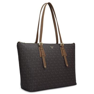 Large Monogram Leather Tote - Chocolate