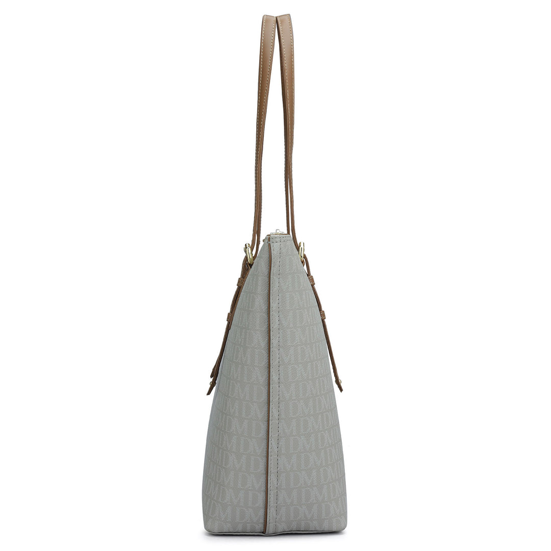 Large Monogram Leather Tote - Stone Grey