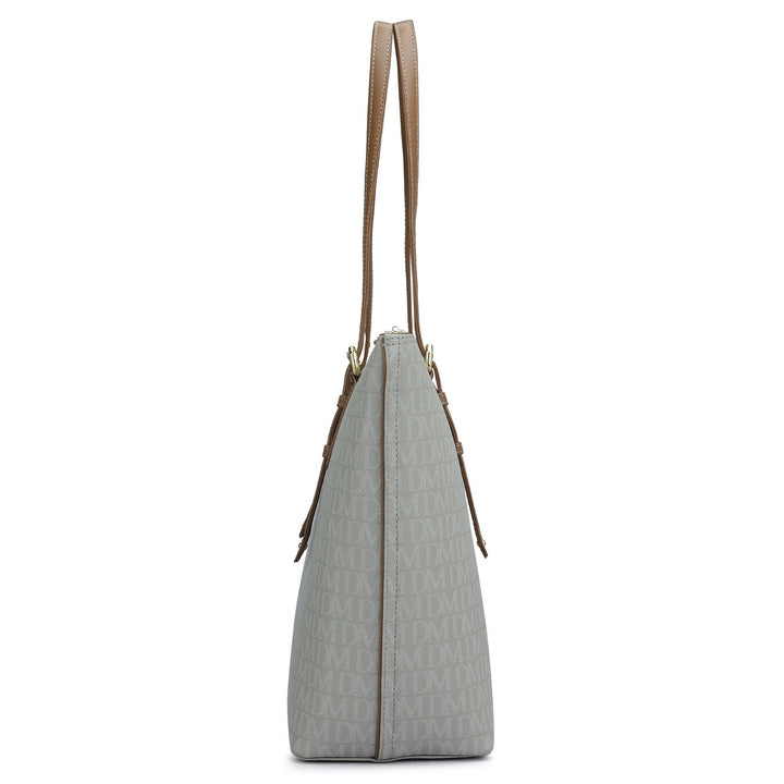 Large Monogram Leather Tote - Stone Grey