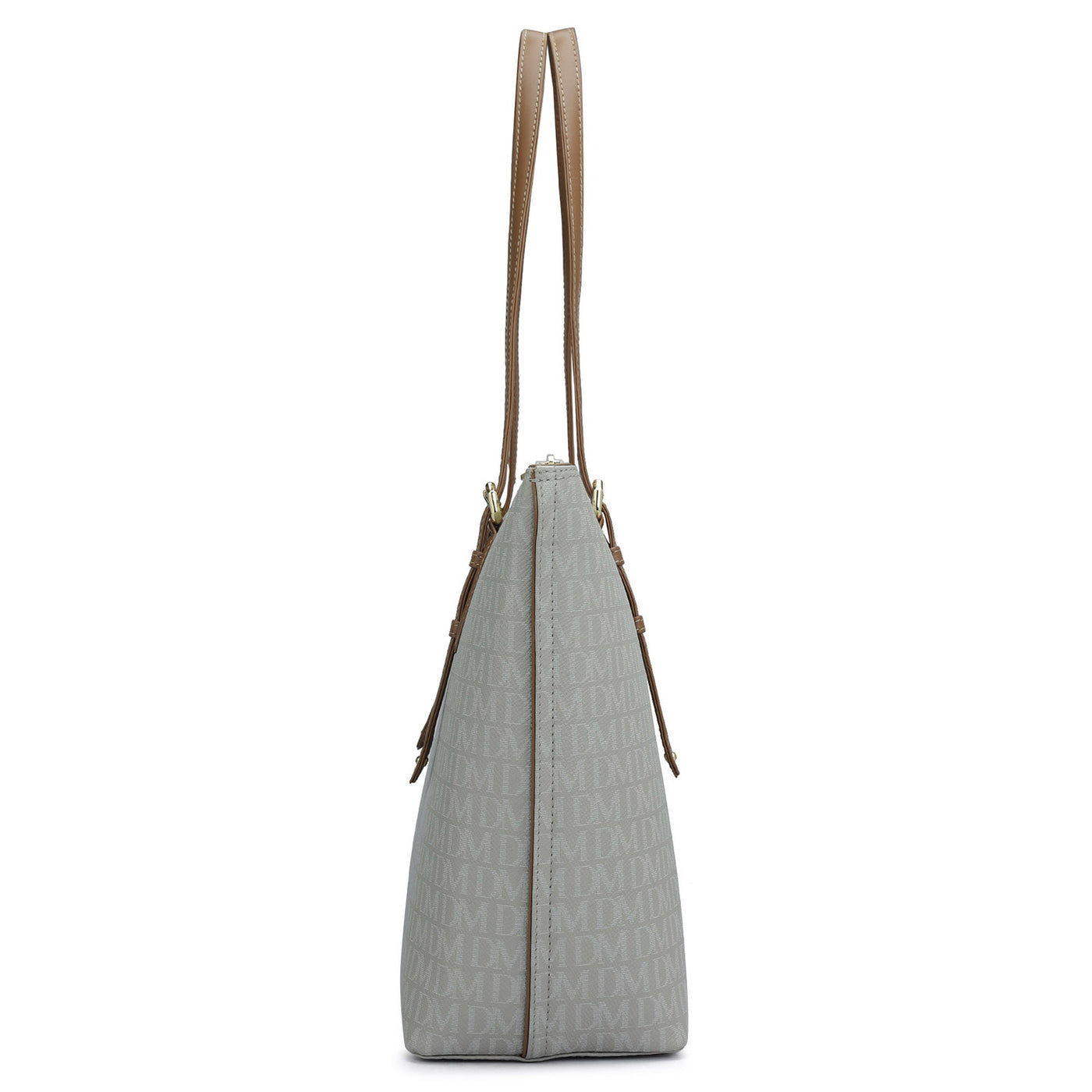 Large Monogram Leather Tote - Stone Grey