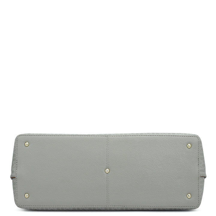 Large Monogram Leather Tote - Stone Grey