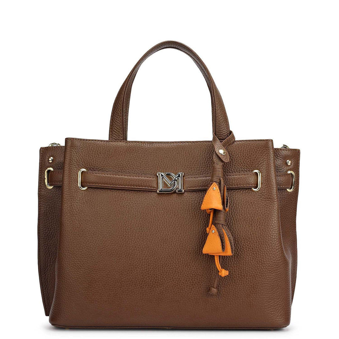 Medium Wax Leather Satchel - Mocha