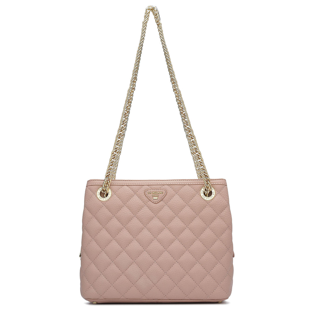 Small Quilting Leather Shoulder Bag Baby Pink Da Milano