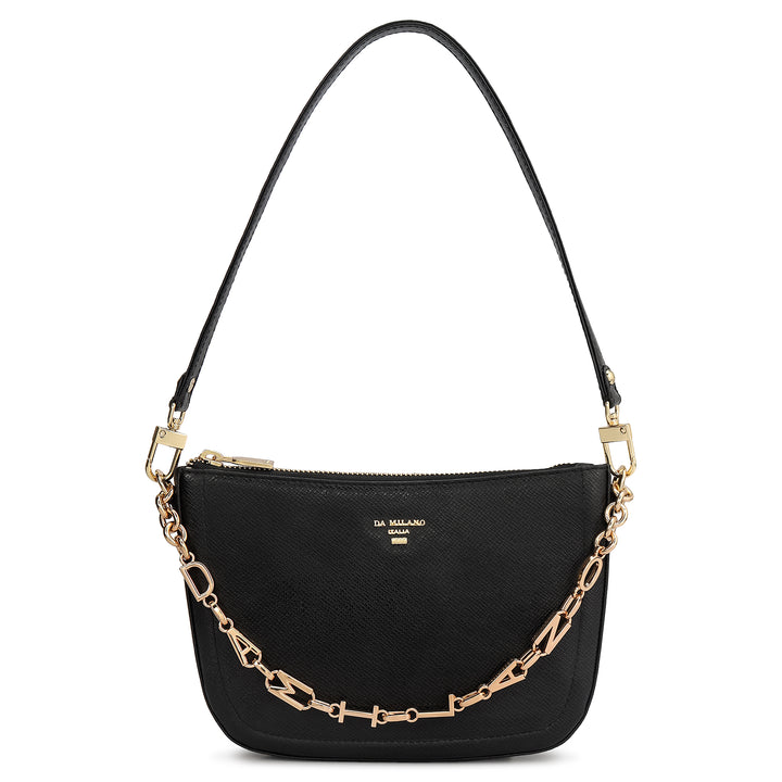 Small Franzy Leather Baguette - Black