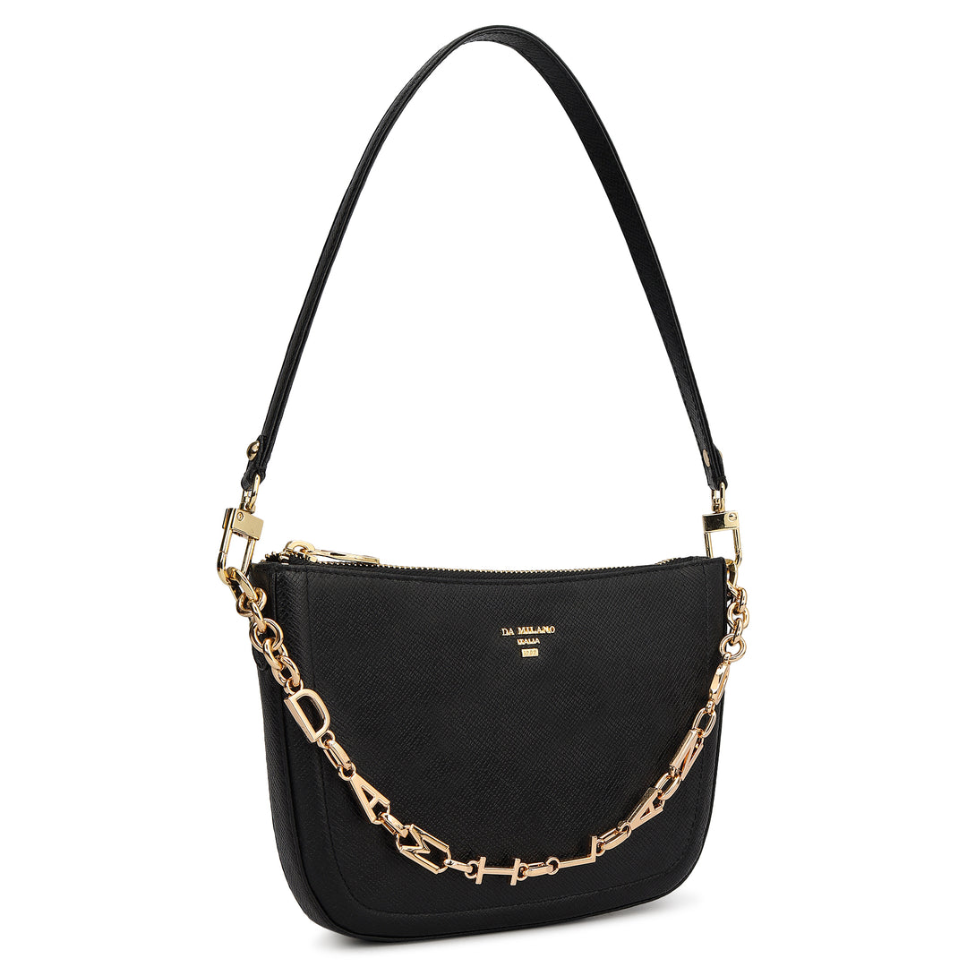 Small Franzy Leather Baguette - Black