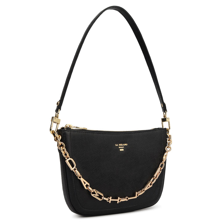 Small Franzy Leather Baguette - Black