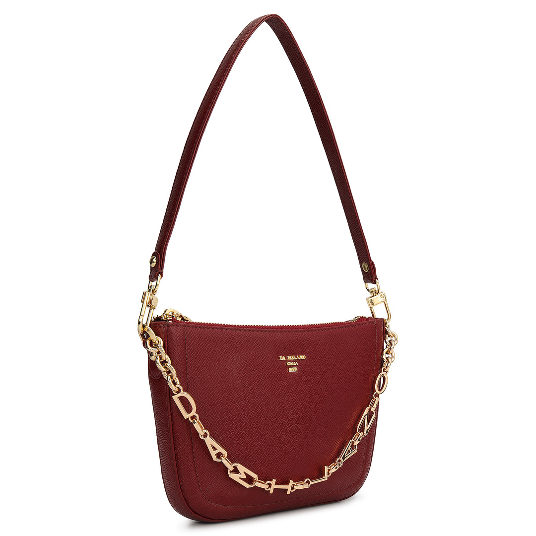 Small Franzy Leather Baguette - Cherry