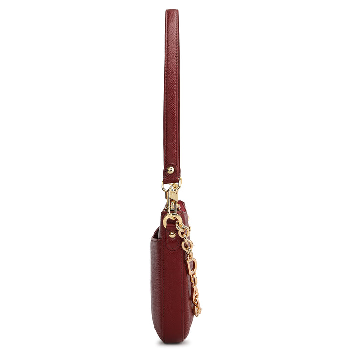 Small Franzy Leather Baguette - Cherry
