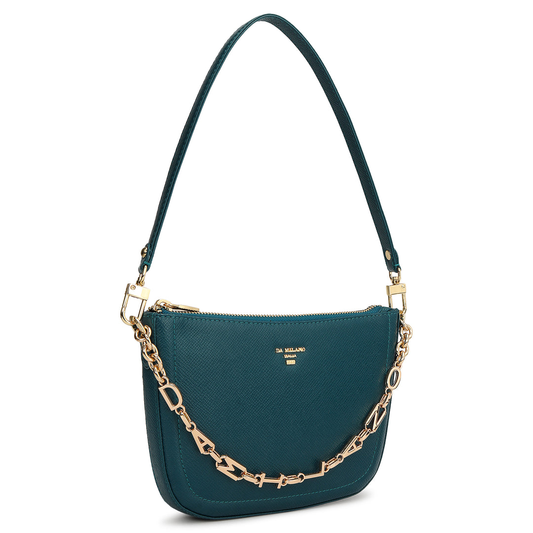 Small Franzy Leather Baguette - Teal