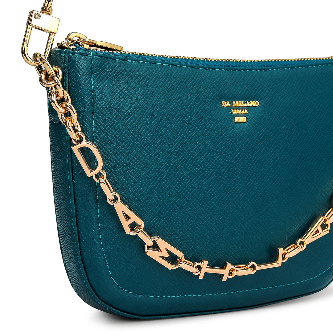 Small Franzy Leather Baguette - Teal